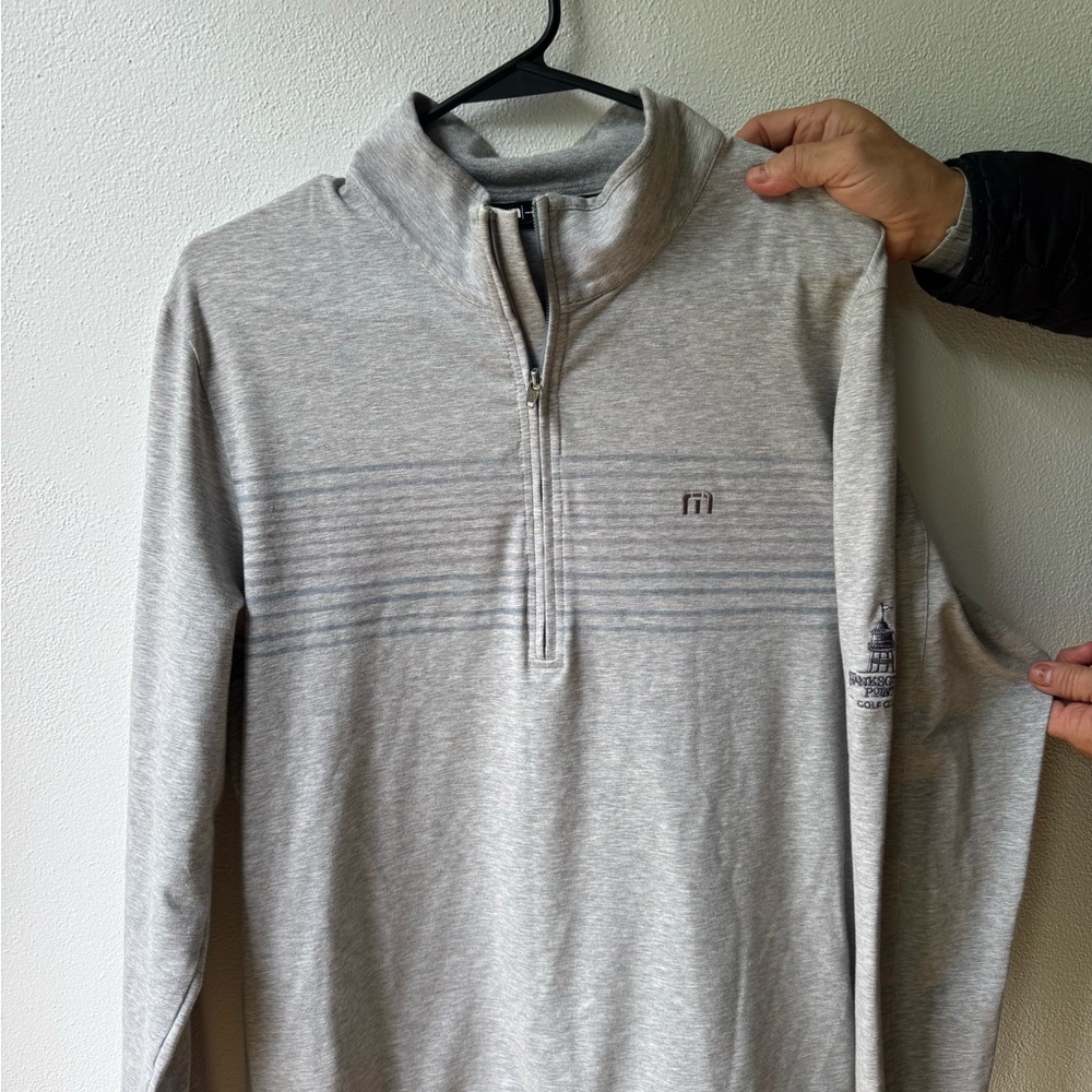 Travis Mathew Gray Zip Up Sweater with Stripe Detail